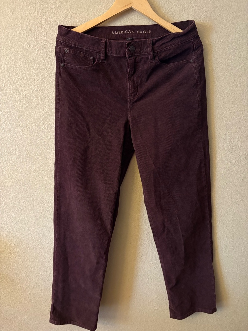American Eagle 90s Straight Deep Burgundy Corduroy Pants Women's 10 Stretch